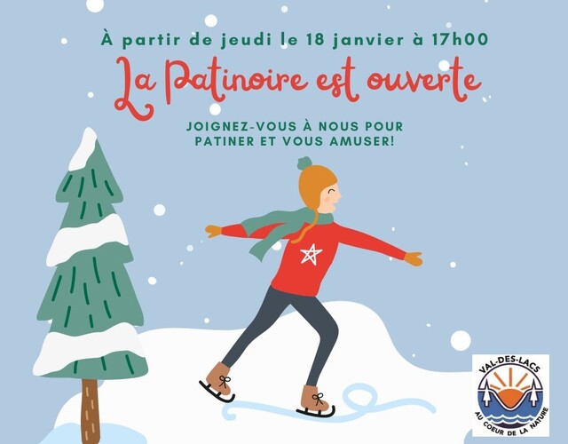 La patinoire sera ouverte à compter du 18 janvier 2024 à 1700