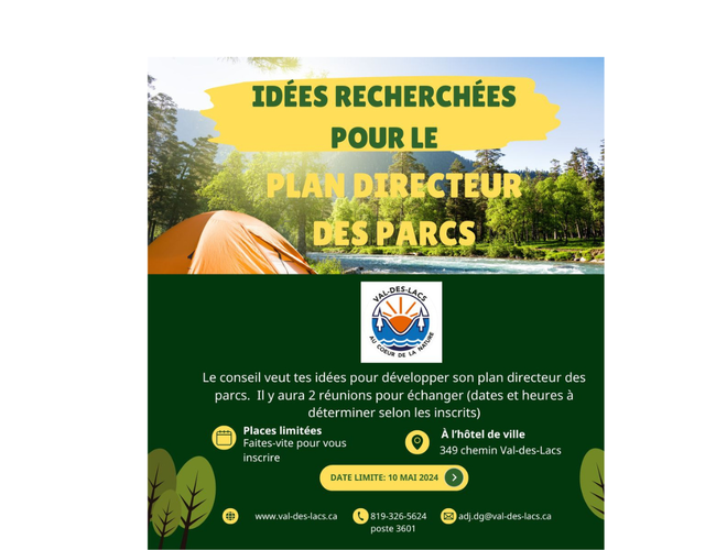 À la recherche de citoyens pour un groupe de discussion pour le Plan directeurs des parcs