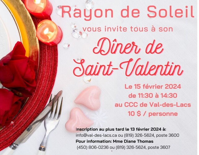 Rayon de Soleil vous invite à son Dîner de Saint-Valentin