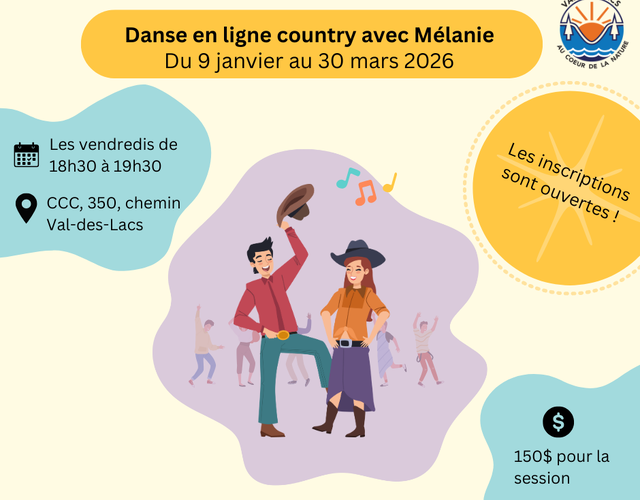 Cours de danse country en ligne à Val-des-Lacs