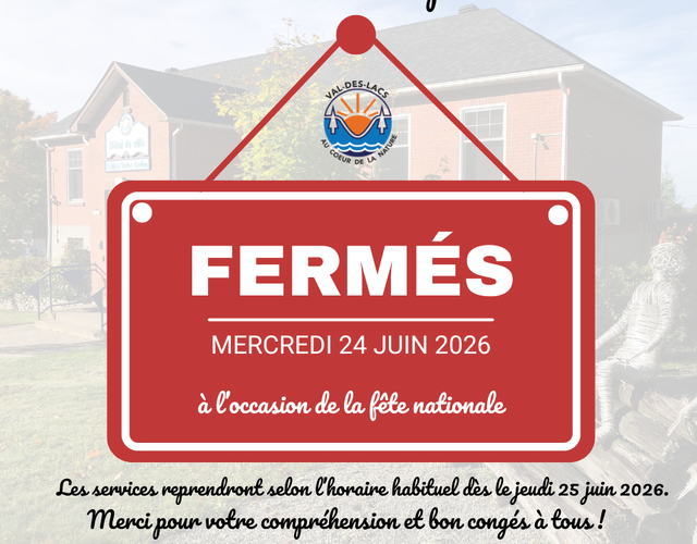 Fermeture des bureaux de la Municipalité le 24 juin