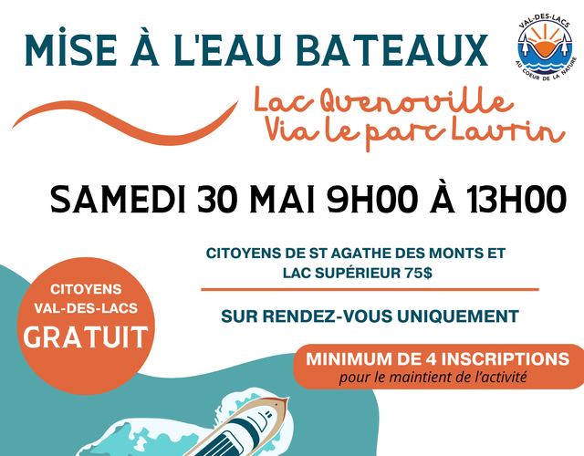 Mise à l'eau bateaux Lac Quenouille par le parc Laurin